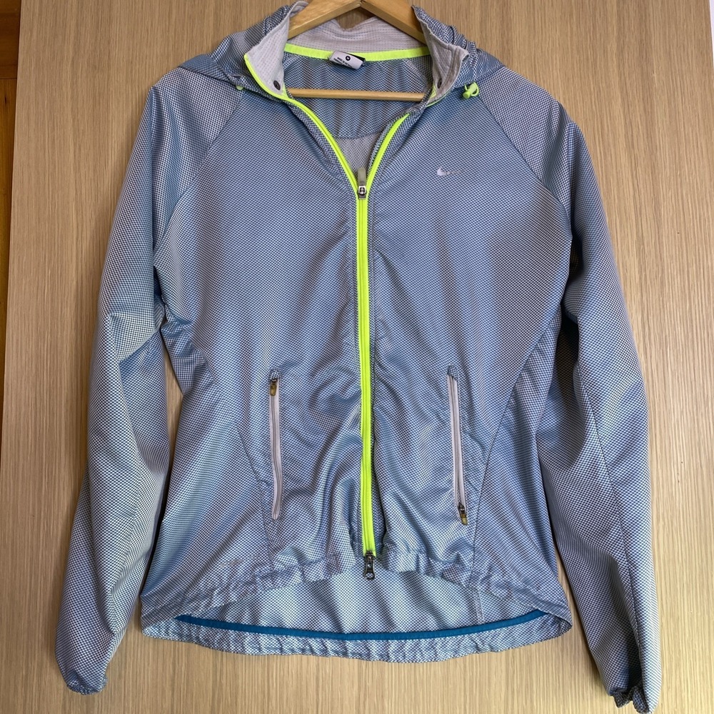 Nike Medium Women's Zip Teal Silver Running Windbreaker Lightweight Reflective